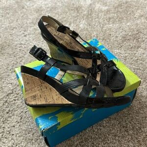 Black wedge sandals
